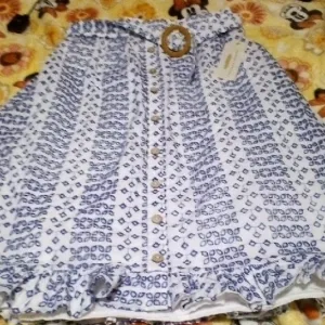 Blue and White Patterned Skirt with Button Detail