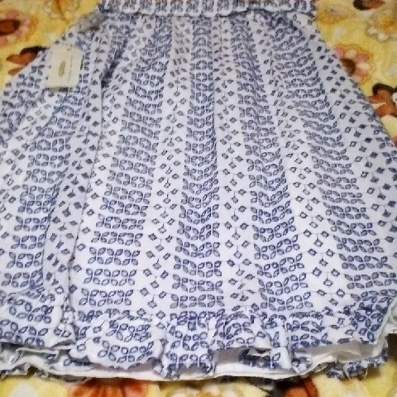 Blue and White Patterned Skirt with Button Detail