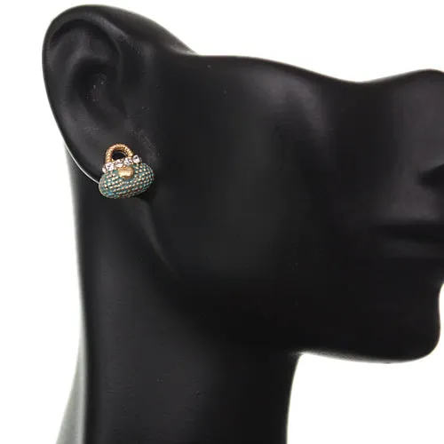 Blue Gemstone Handbag High Heels Stud Earrings