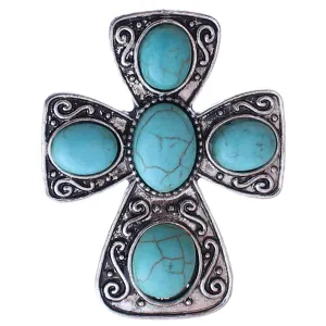 Blue Large Beaded Cross Adjustable Ring