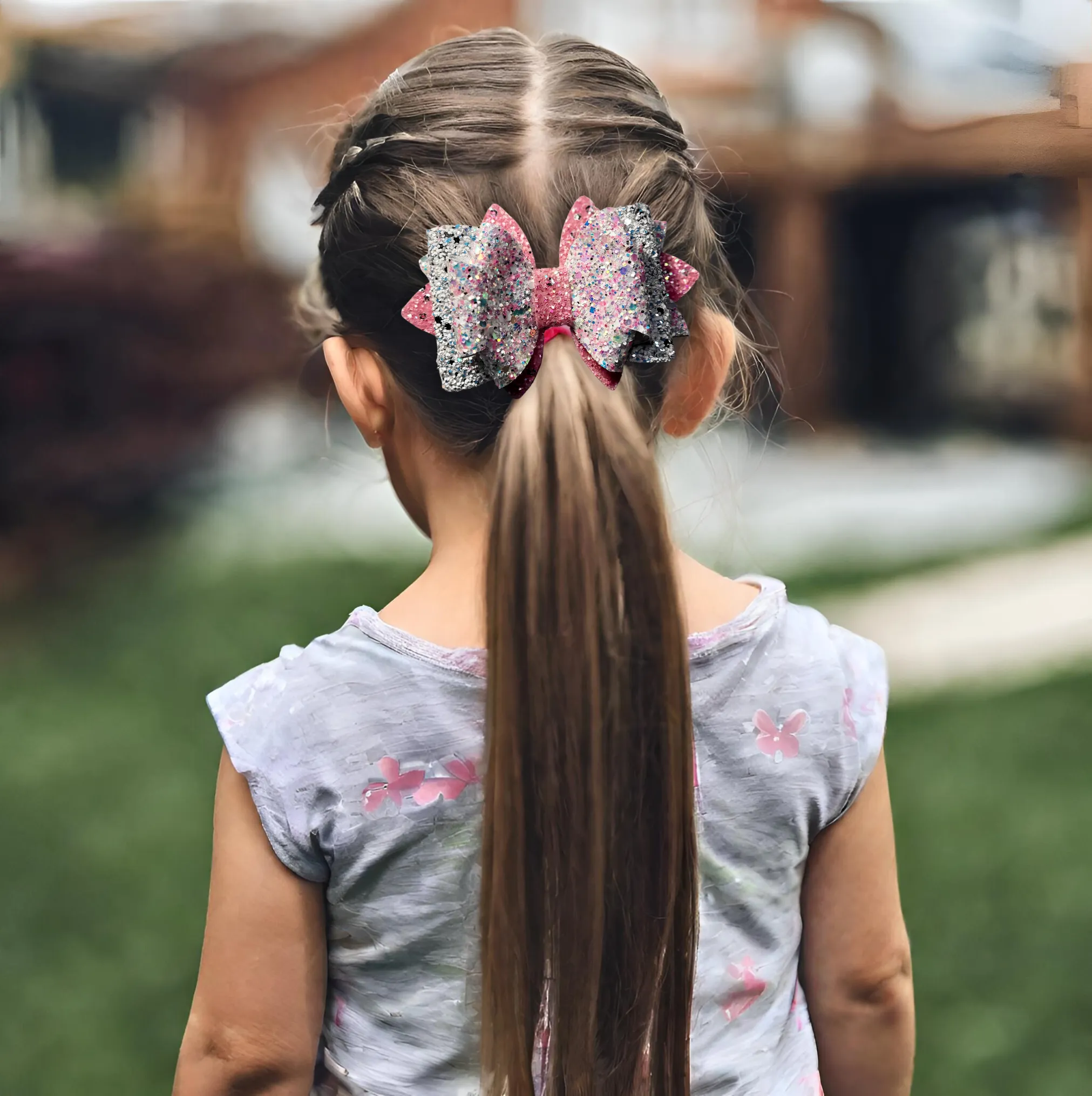 Blush Glitter Hair Bow