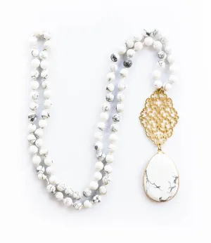 Boho & Mala Natural Tribal Round Howlite Stone Gold Necklace TN10029