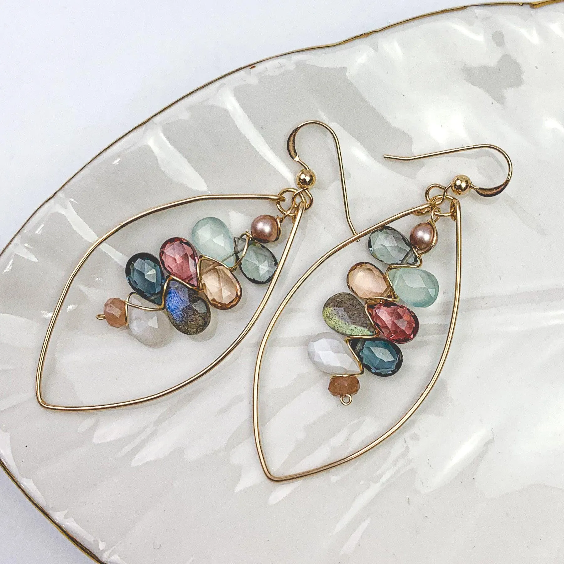 Boho Kaleidoscope Colorful Gems Statement Hoops