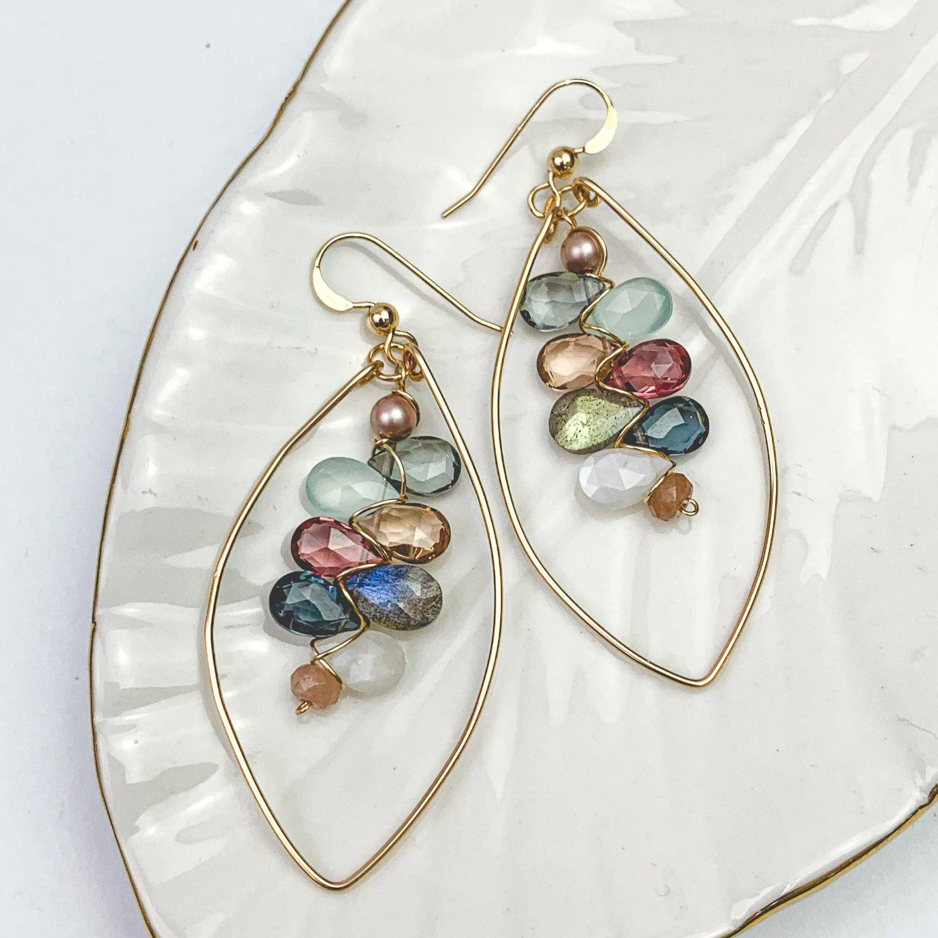 Boho Kaleidoscope Colorful Gems Statement Hoops