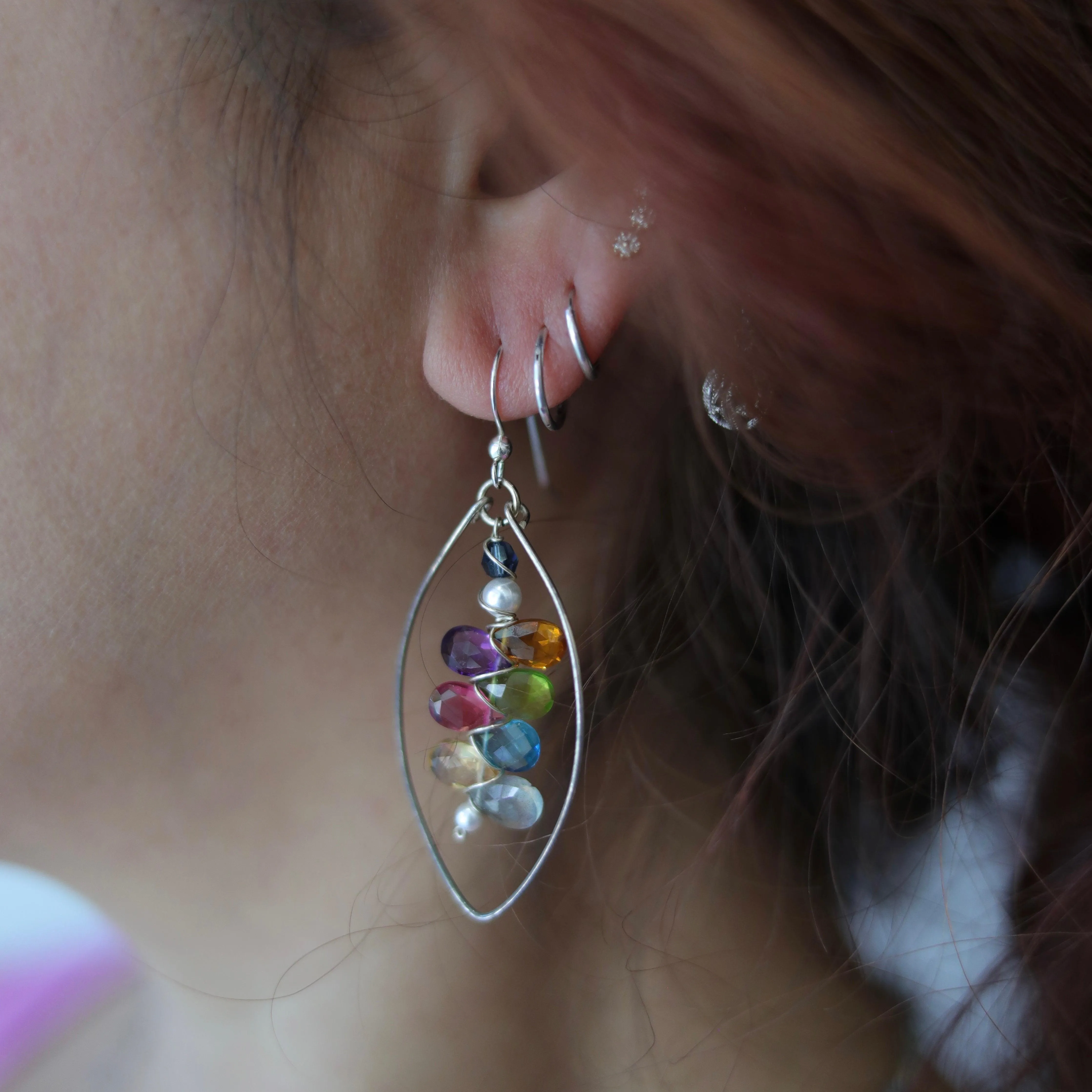 Boho Kaleidoscope Colorful Gems Statement Hoops