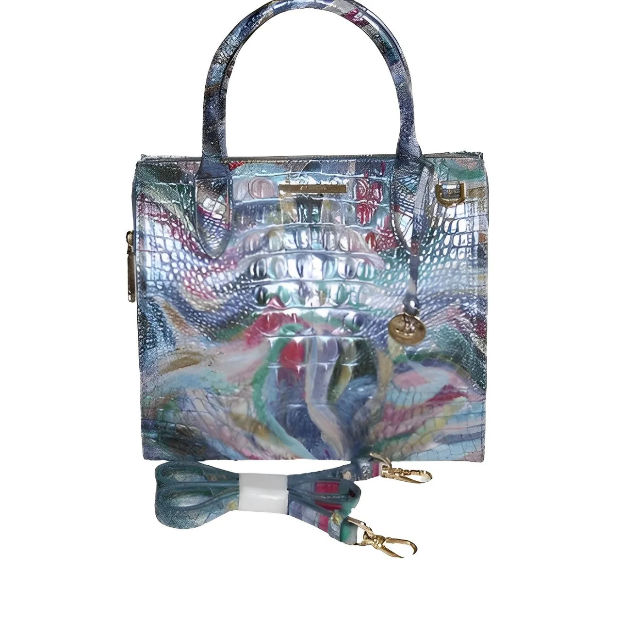 Brahmin Caroline Elope Melbourne Tote Croc Leather Blue Shoulder Bag Purse New