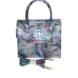 Brahmin Caroline Elope Melbourne Tote Croc Leather Blue Shoulder Bag Purse New