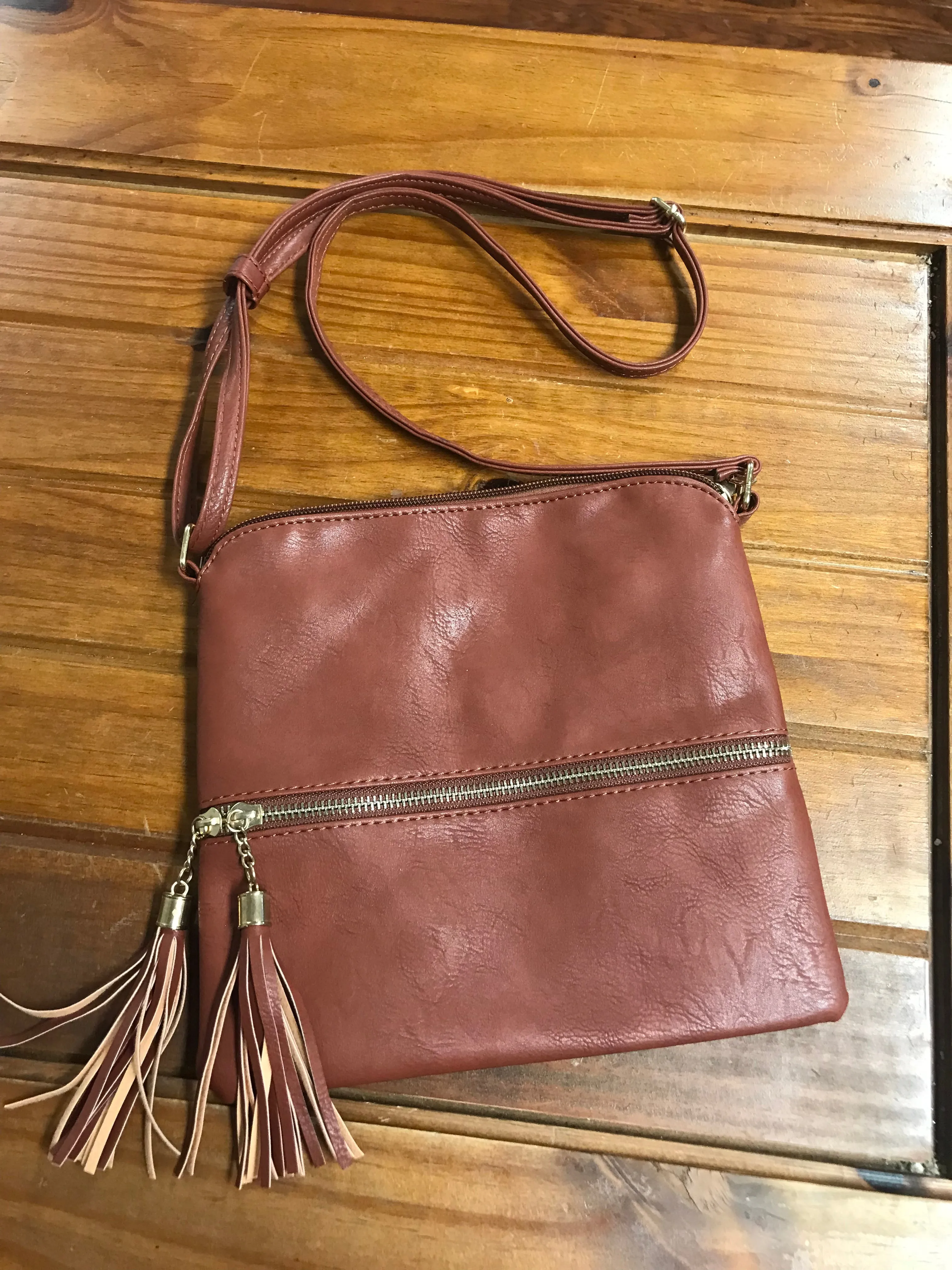 Brown Crossbody Bag With Tassels