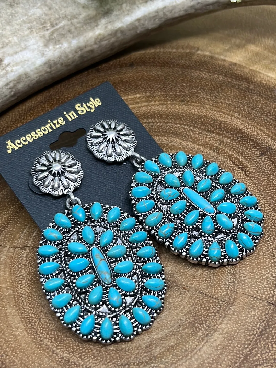 Buckeye Fashion Concho Post Oval Cluster Drop Earrings - Turquoise