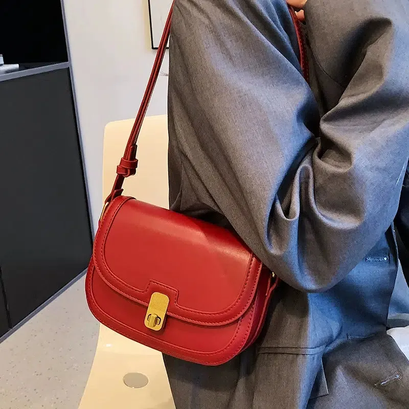 Buckle Closure Leather Satchel Bag