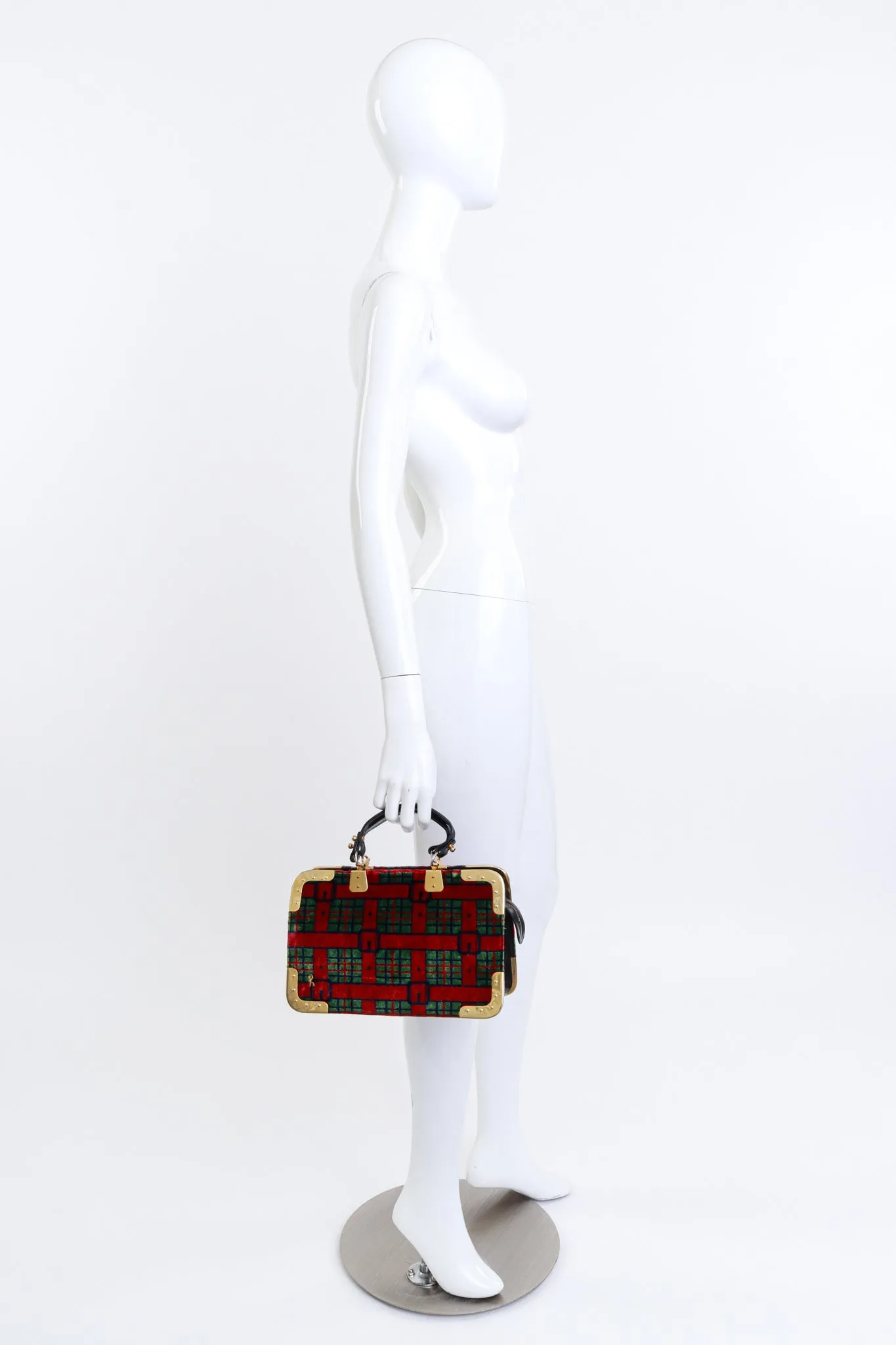 Buckle Plaid Velvet Handbag