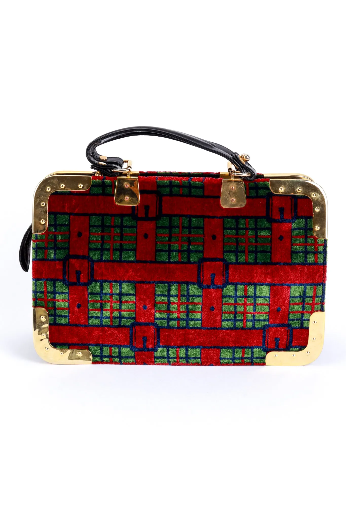 Buckle Plaid Velvet Handbag