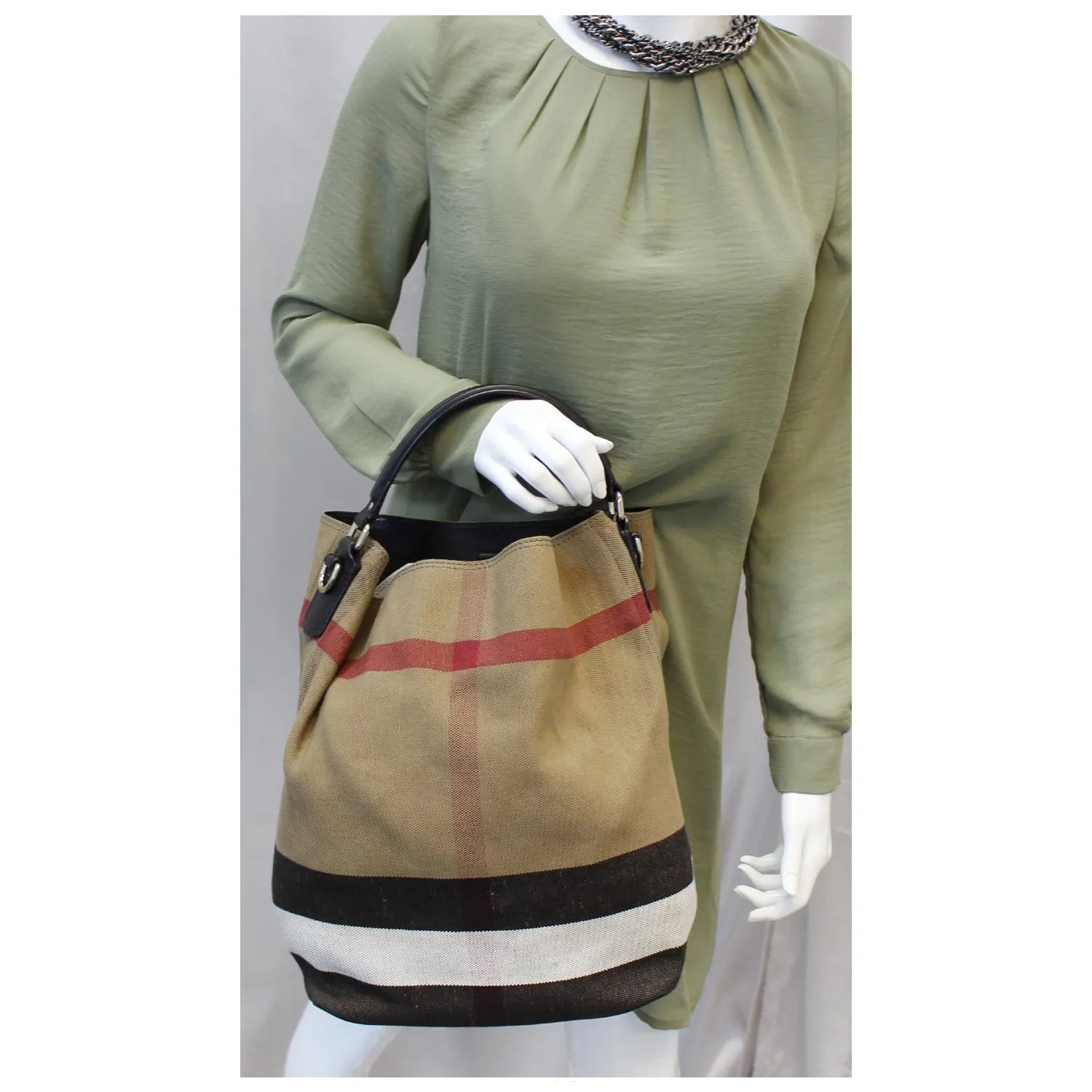 BURBERRY Ashby Medium Check Canvas Hobo Bag
