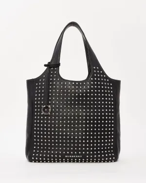 Burberry Black Leather Hobo Bag with Silver Metal Studs