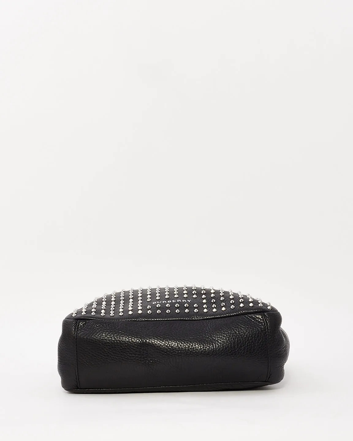 Burberry Black Leather Hobo Bag with Silver Metal Studs