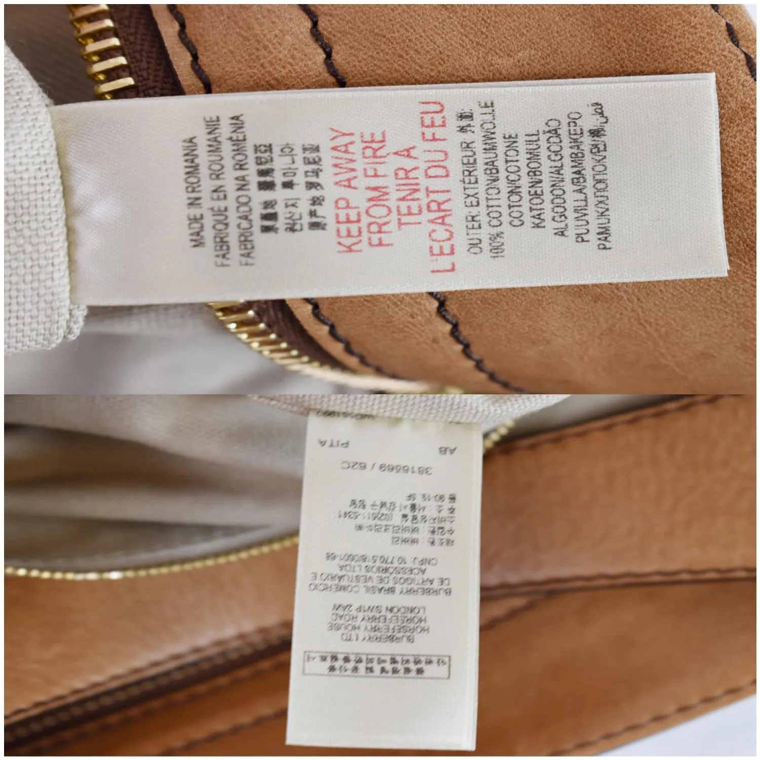 BURBERRY House Check Leather Hobo Bag Brown