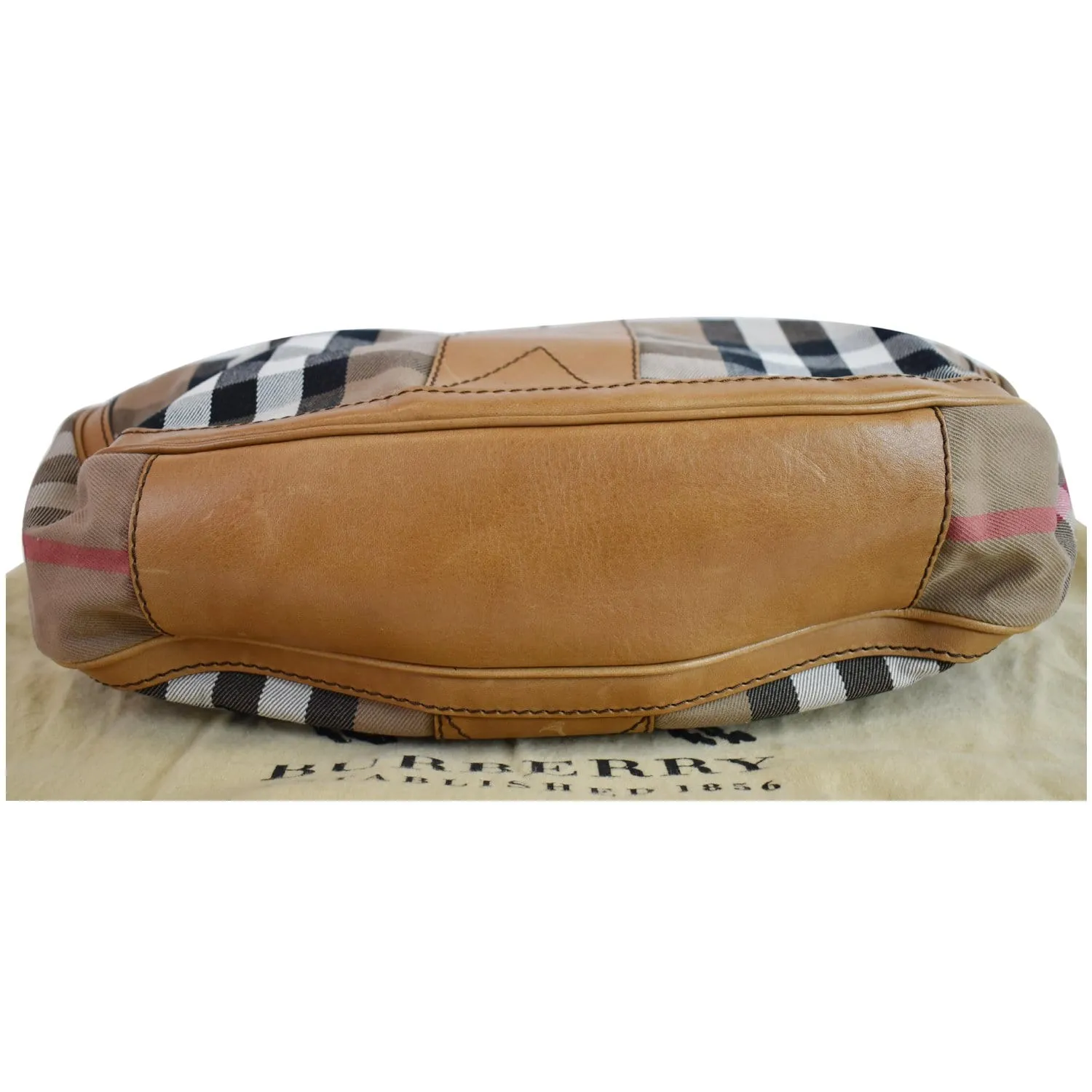 BURBERRY House Check Leather Hobo Bag Brown