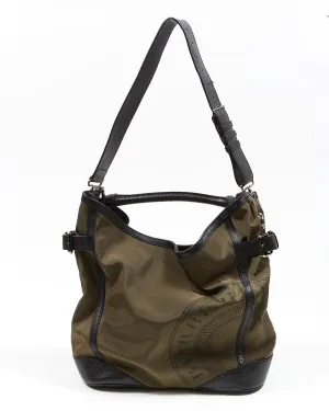 Burberry Khaki/Black Nylon & Leather Hobo Shoulder Bag
