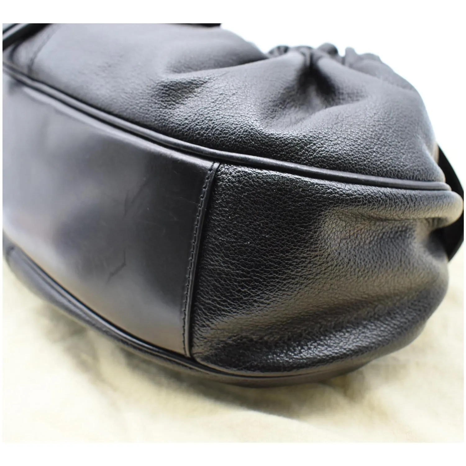 BURBERRY Warrior Drawstring Leather Hobo Bag Black