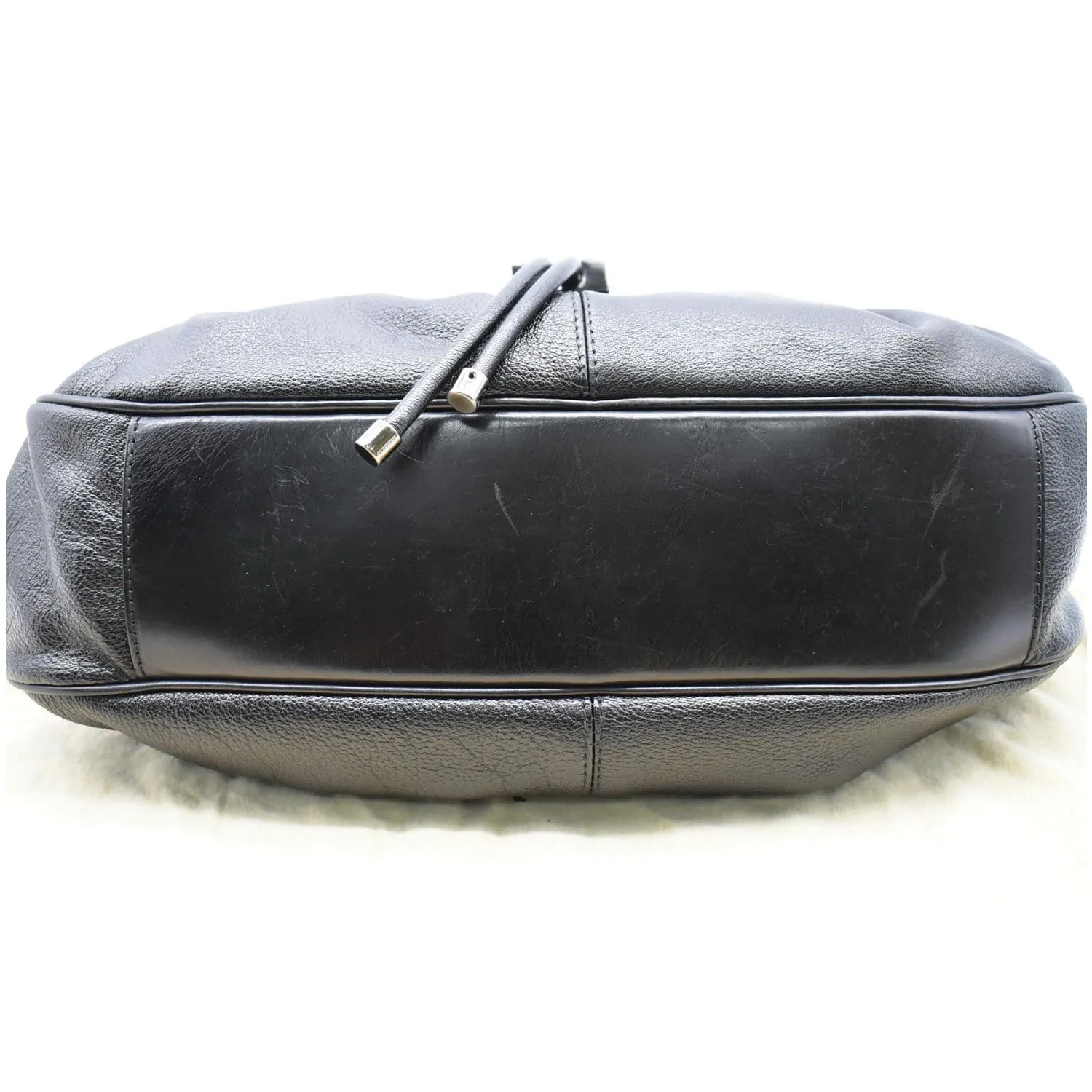 BURBERRY Warrior Drawstring Leather Hobo Bag Black