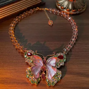 Butterfly pink rhinestone  necklace