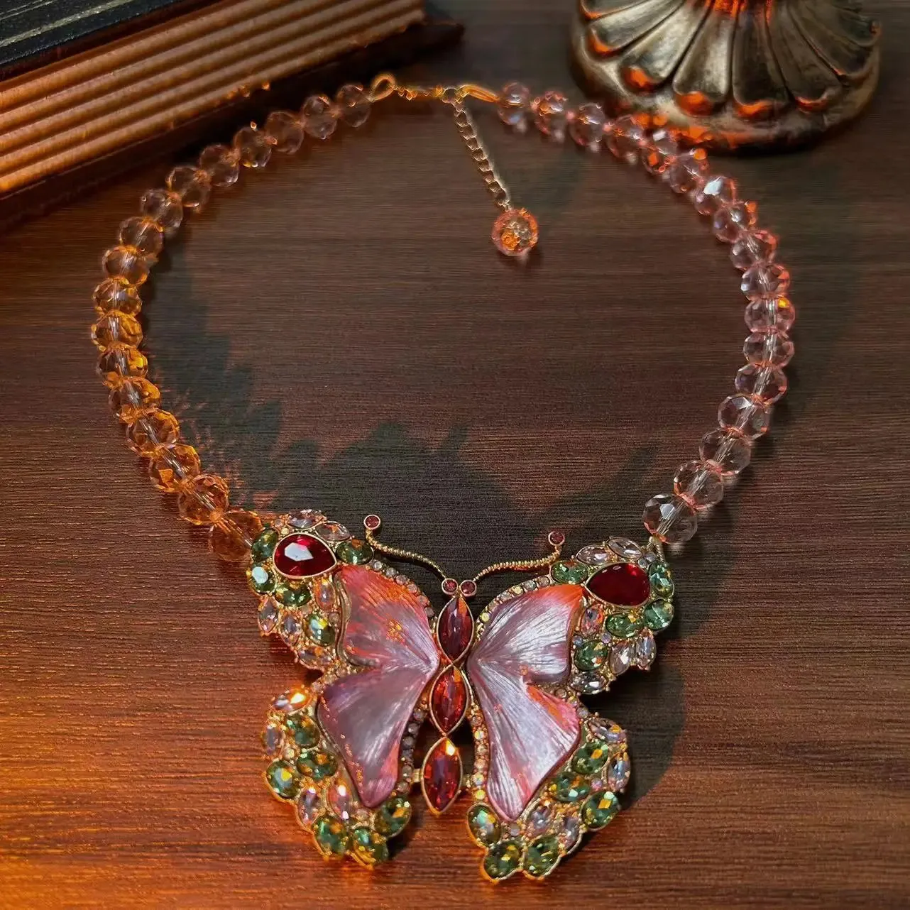 Butterfly pink rhinestone  necklace
