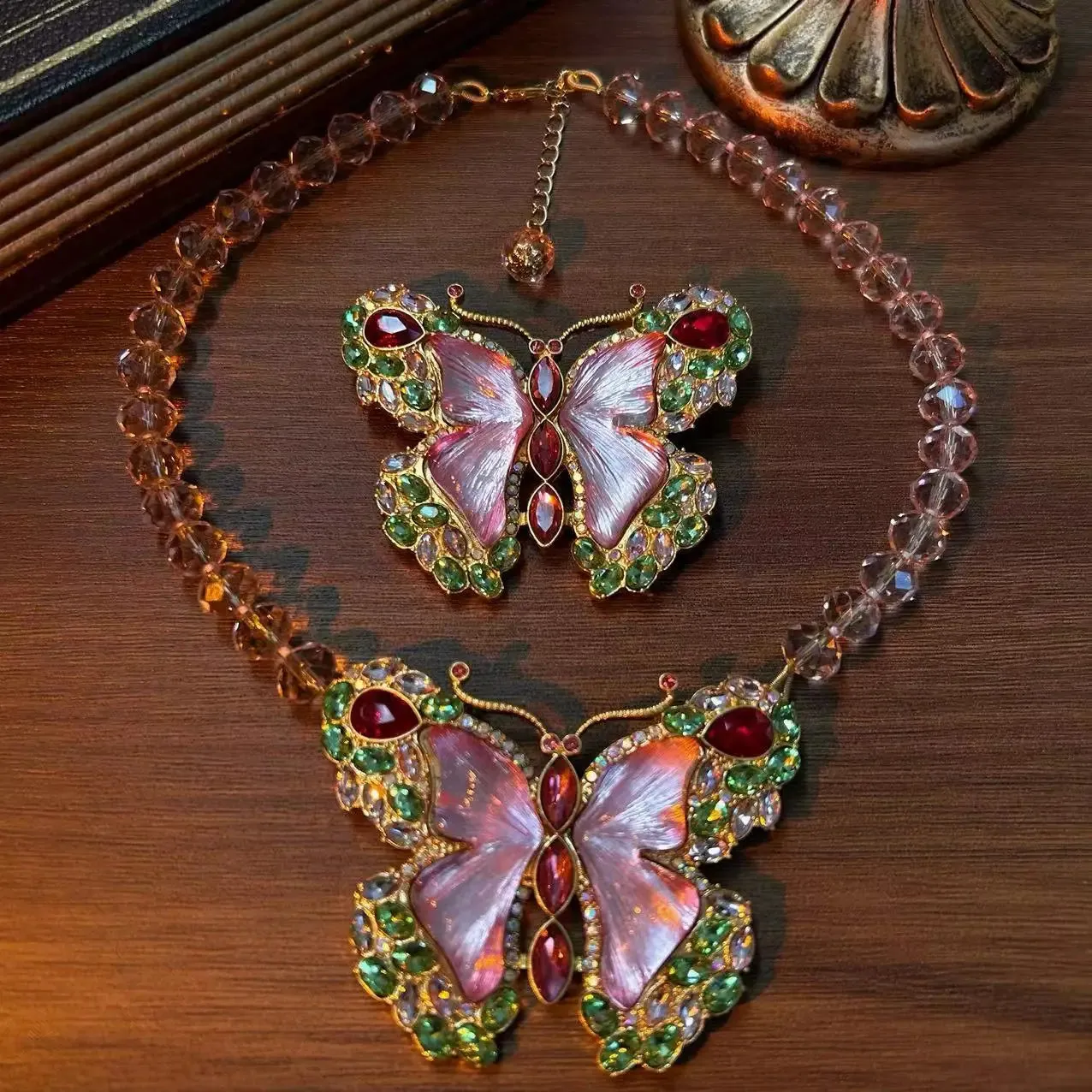 Butterfly pink rhinestone  necklace