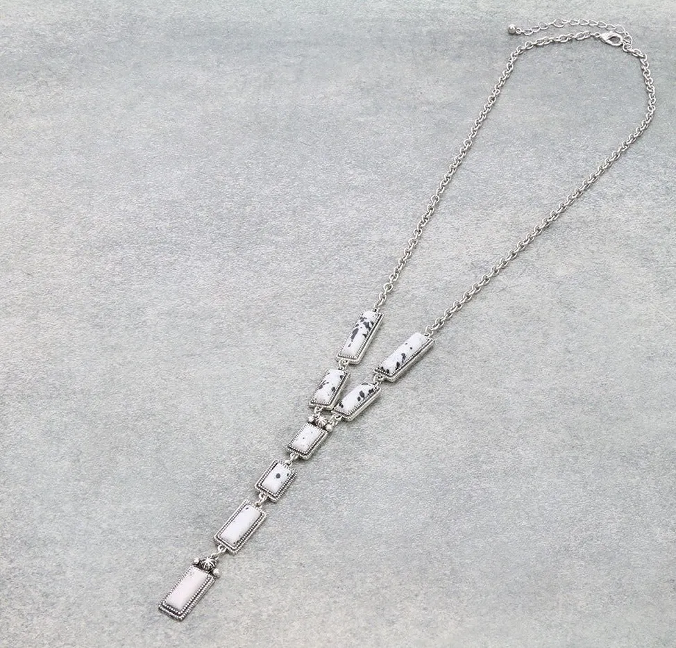Cadence Fashion Y Necklace with 4 Rectangle Drop - White Buffalo