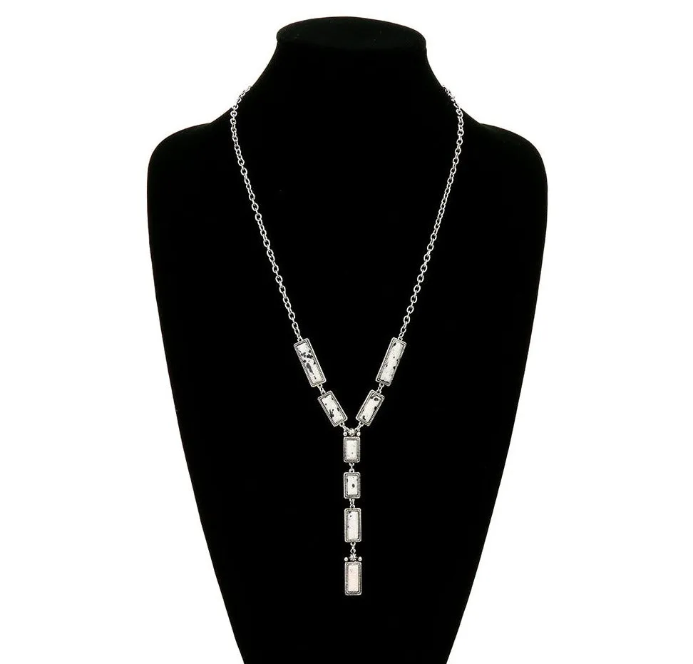 Cadence Fashion Y Necklace with 4 Rectangle Drop - White Buffalo