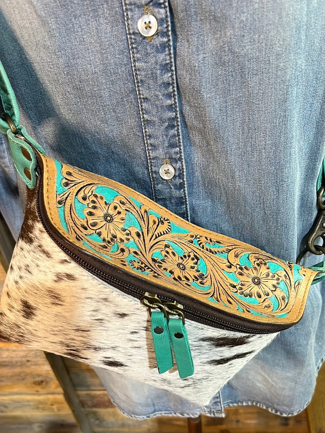 Cali Hand Tooled with Cowhide  Bum Bag