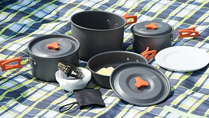 Camping Cookware - Compact and Folding anodized aluminum cookware set