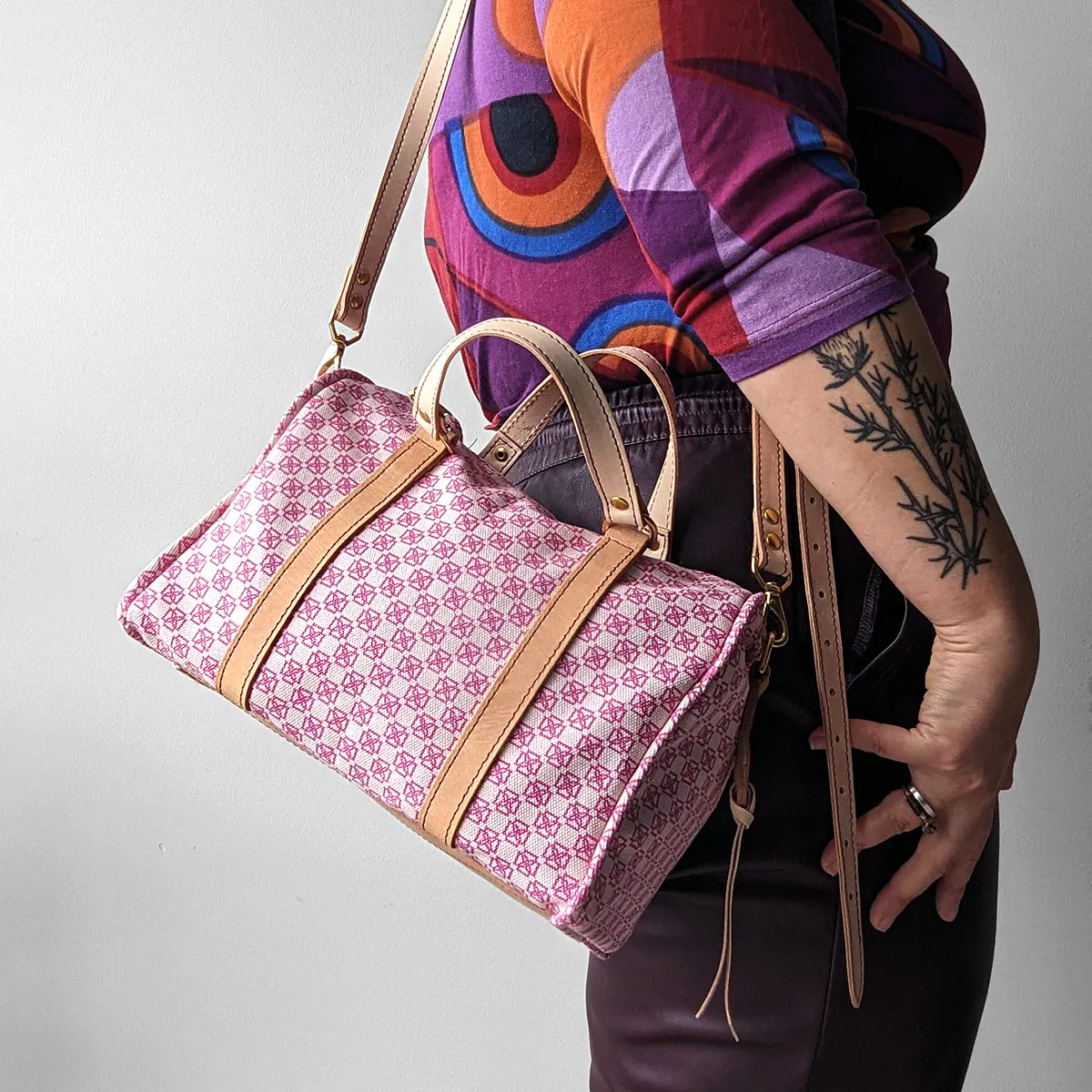 Canvas Mini Duffle with Vegetable Tanned Leather and Strap