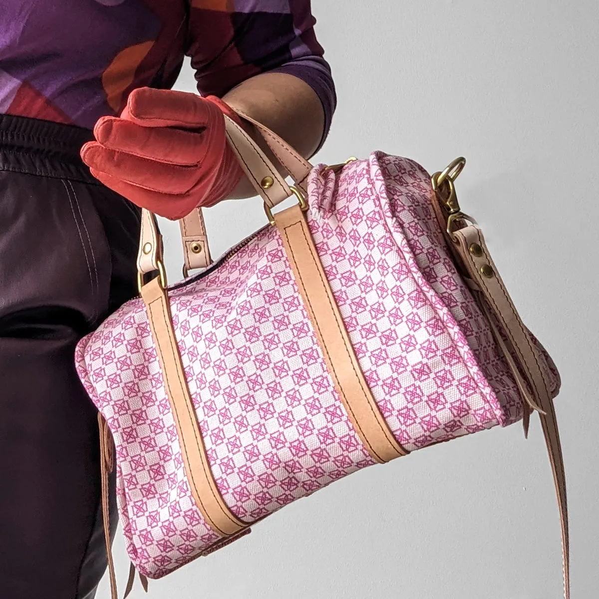 Canvas Mini Duffle with Vegetable Tanned Leather and Strap
