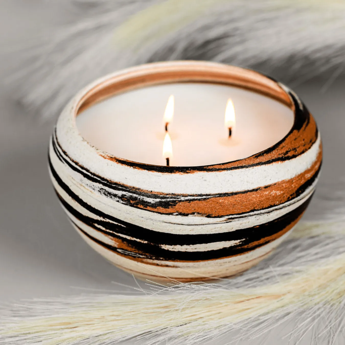 Ceramic Candle Multi Brown, Tan, Black and White