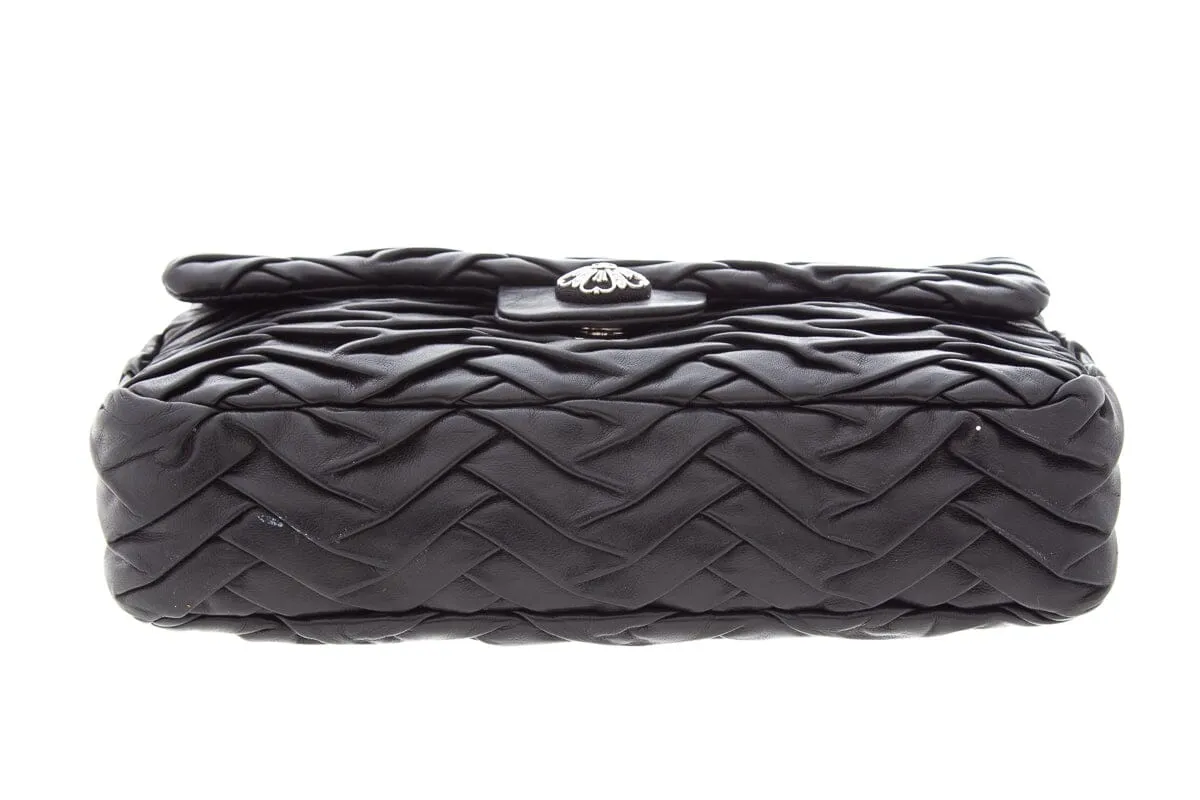 Chanel 2008 Black Lambskin Pleated Leather Single Flap Handbag