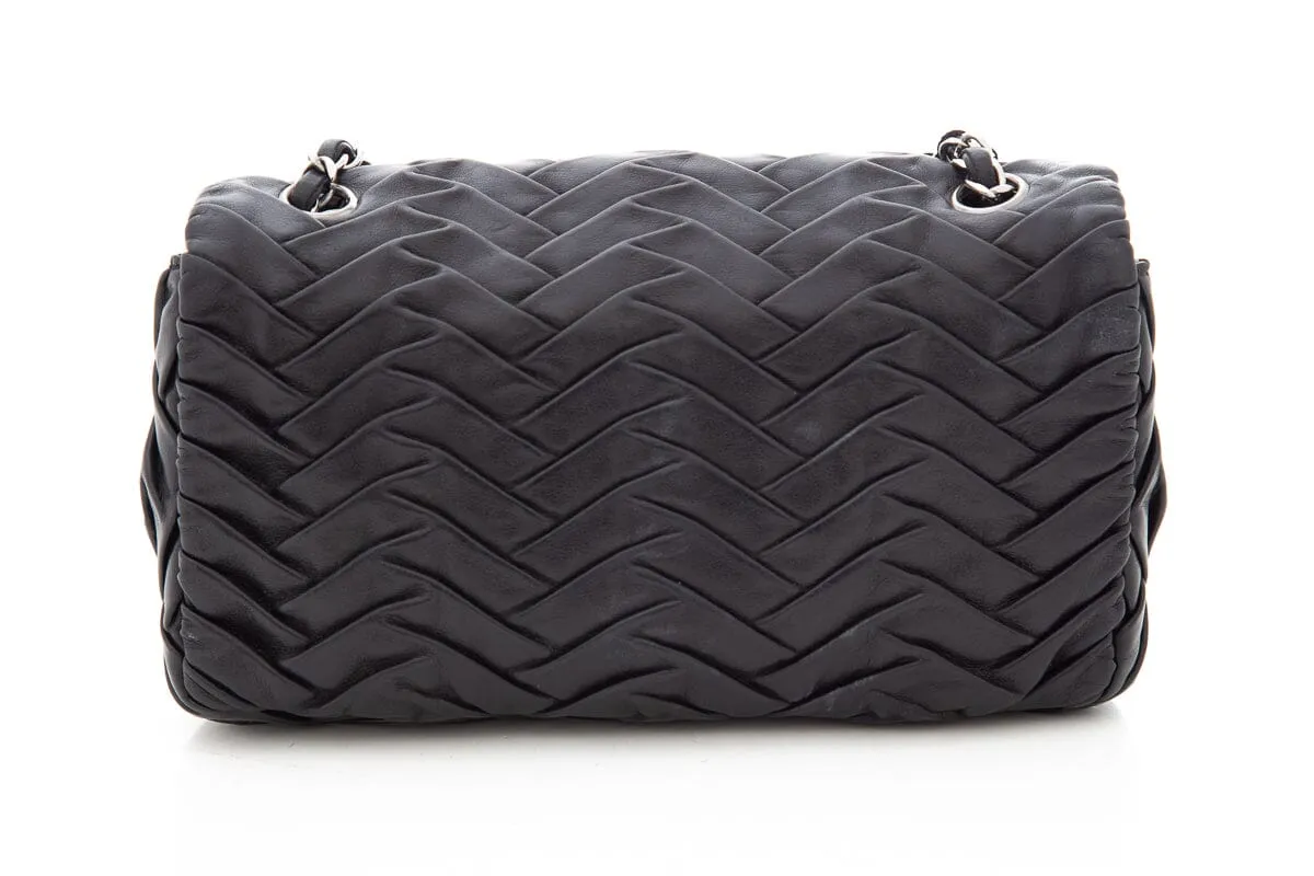 Chanel 2008 Black Lambskin Pleated Leather Single Flap Handbag
