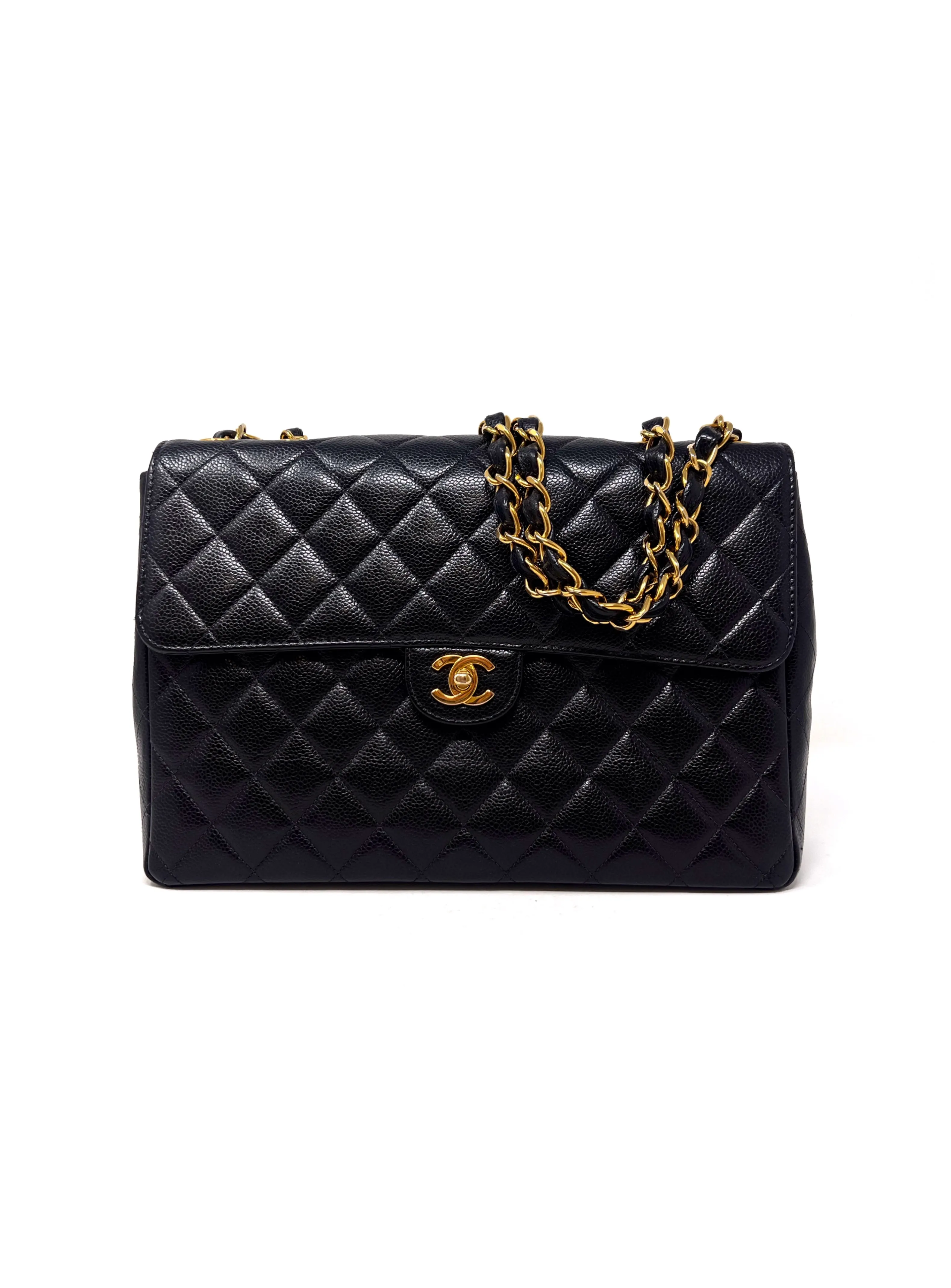 Chanel Black/Gold '97-'99 Caviar Jumbo Single Flap Bag