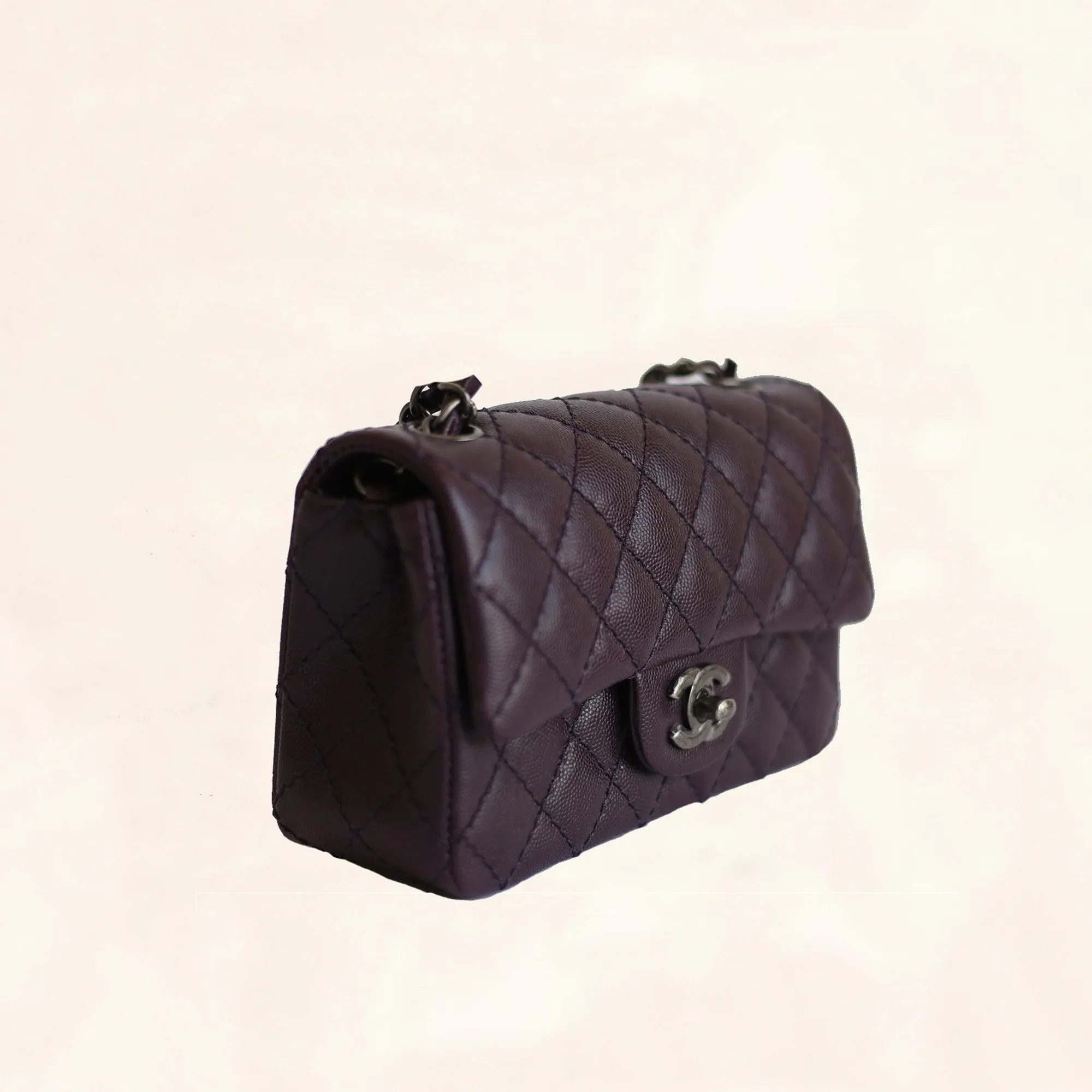 Chanel | Caviar Rectangular Classic Flap in Purple | Mini