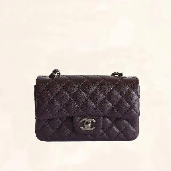 Chanel | Caviar Rectangular Classic Flap in Purple | Mini