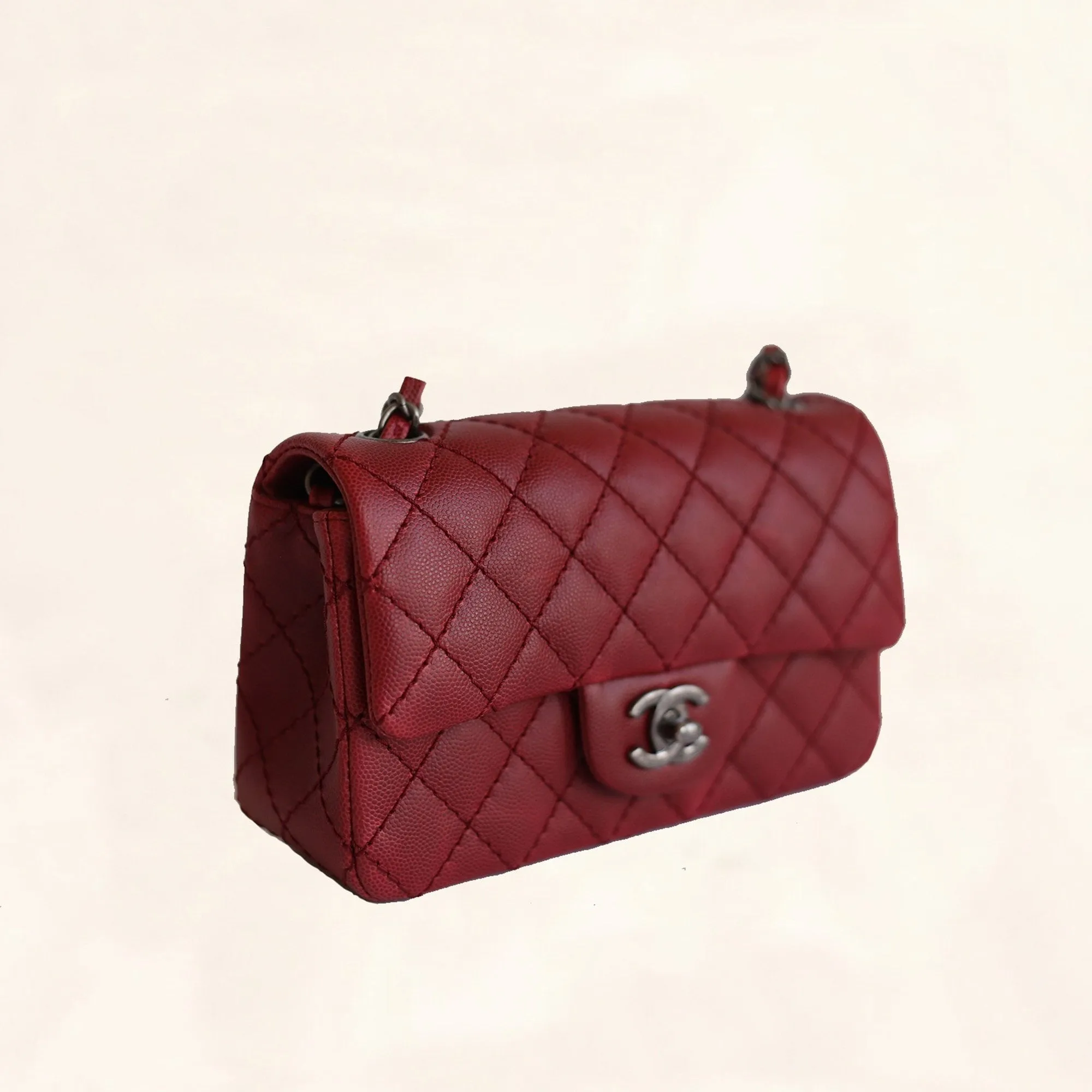 Chanel | Caviar Rectangular Classic Flap in Red | Mini