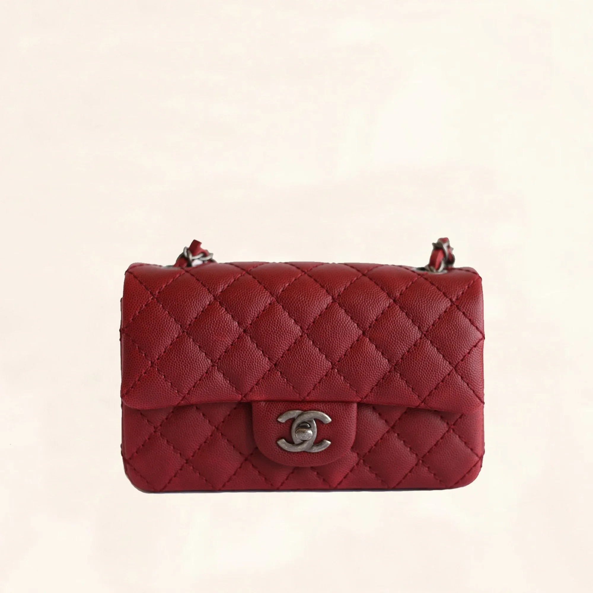 Chanel | Caviar Rectangular Classic Flap in Red | Mini