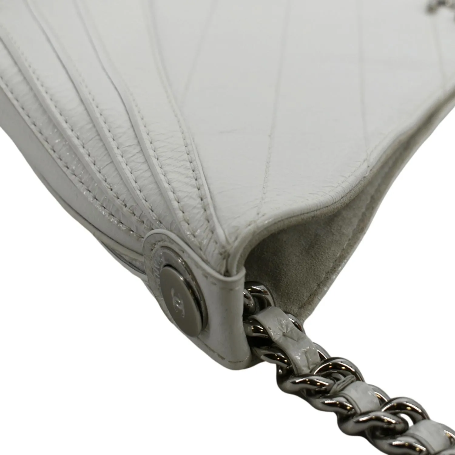 CHANEL Droplet Patent Leather Hobo Bag White