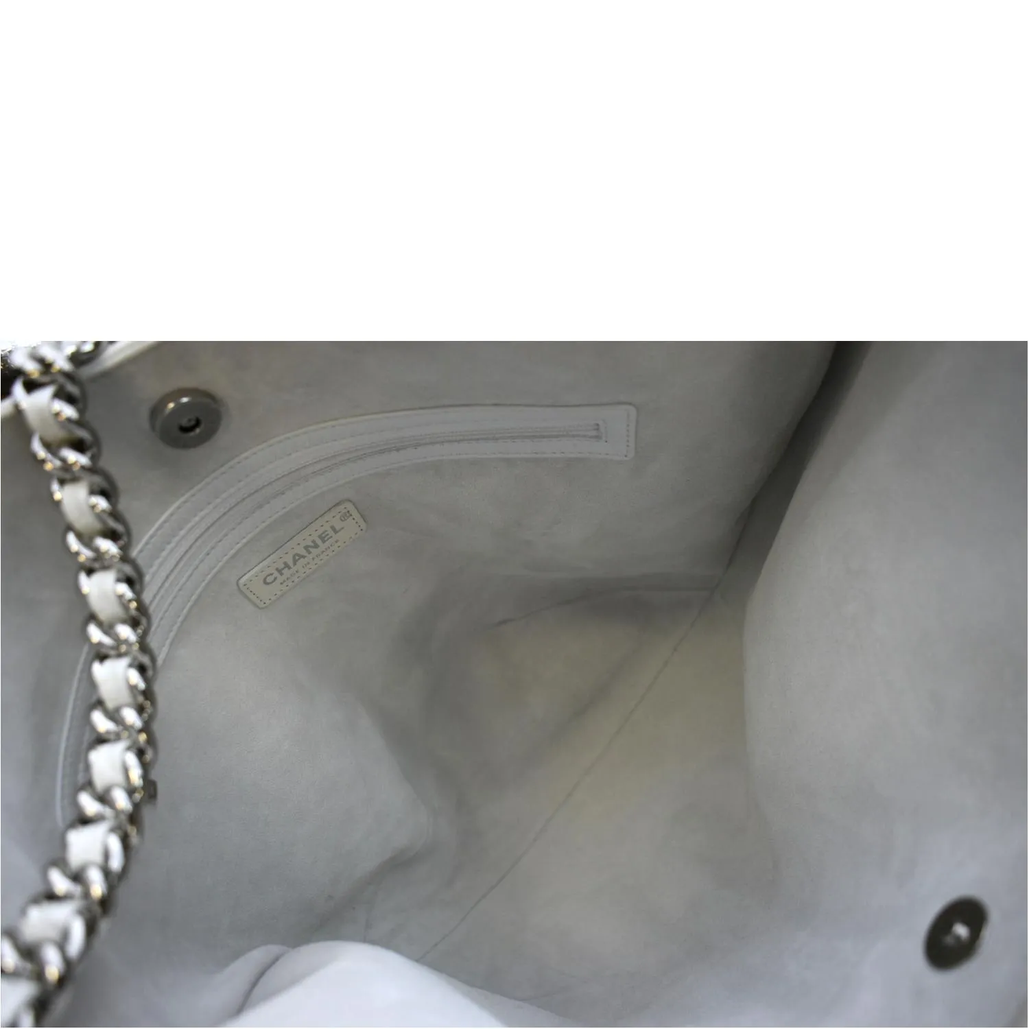 CHANEL Droplet Patent Leather Hobo Bag White