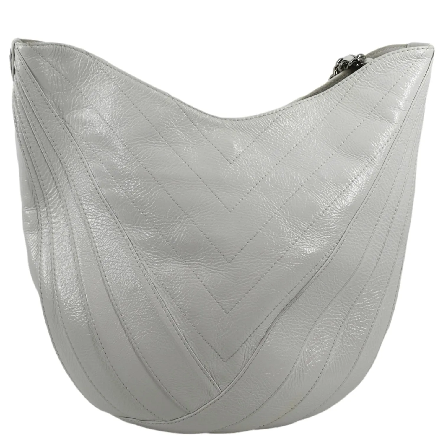 CHANEL Droplet Patent Leather Hobo Bag White