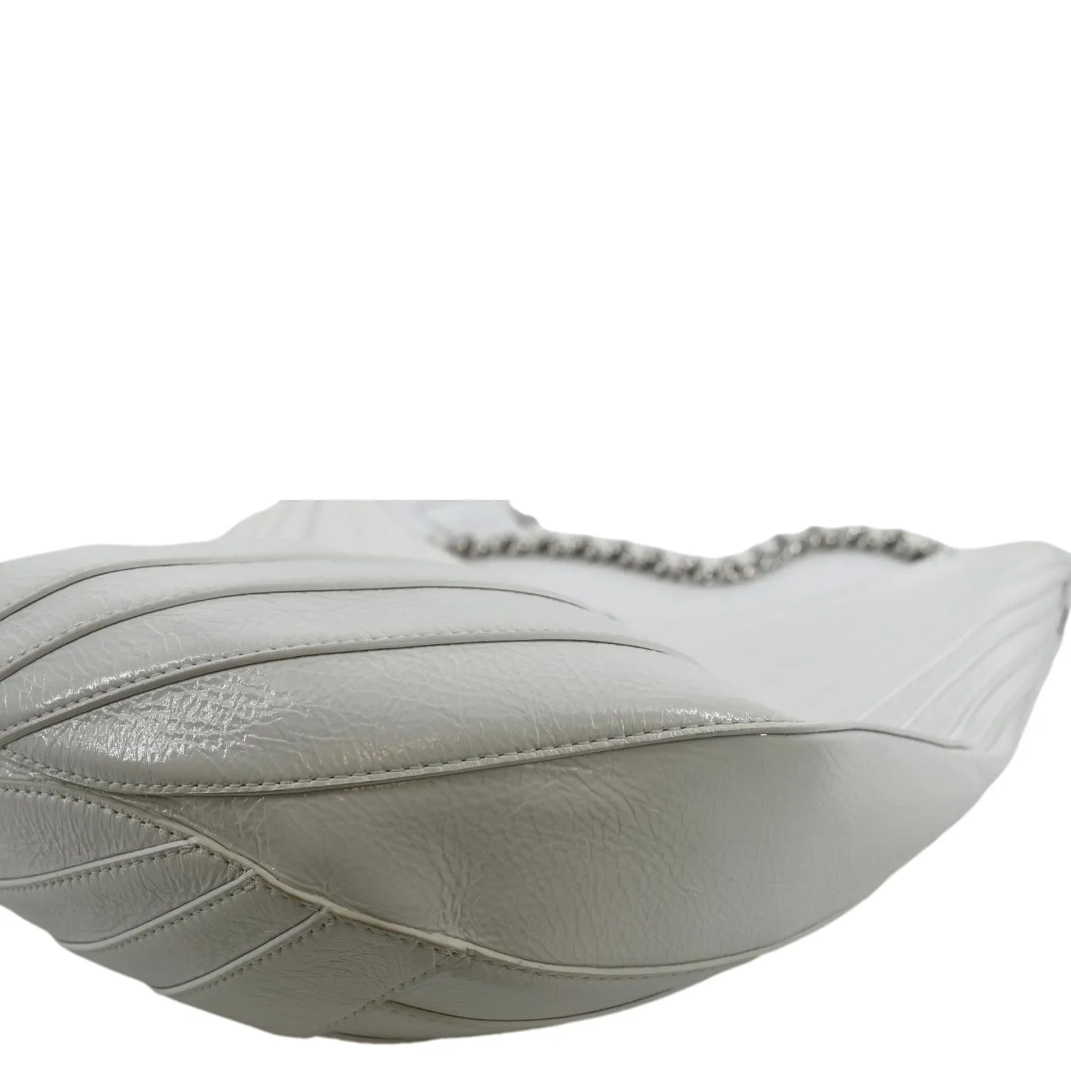 CHANEL Droplet Patent Leather Hobo Bag White