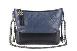 CHANEL GABRIELLE HOBO SHOULDER BAG (2537xxxx) BLUE-BLACK QUILTED CALFSKIN LEATHER SILVER & GOLD TONE HARDWARE NO CARD AND NO DUST COVER