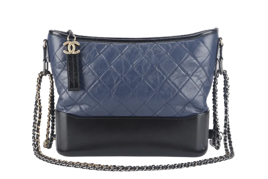 CHANEL GABRIELLE HOBO SHOULDER BAG (2537xxxx) BLUE-BLACK QUILTED CALFSKIN LEATHER SILVER & GOLD TONE HARDWARE NO CARD AND NO DUST COVER
