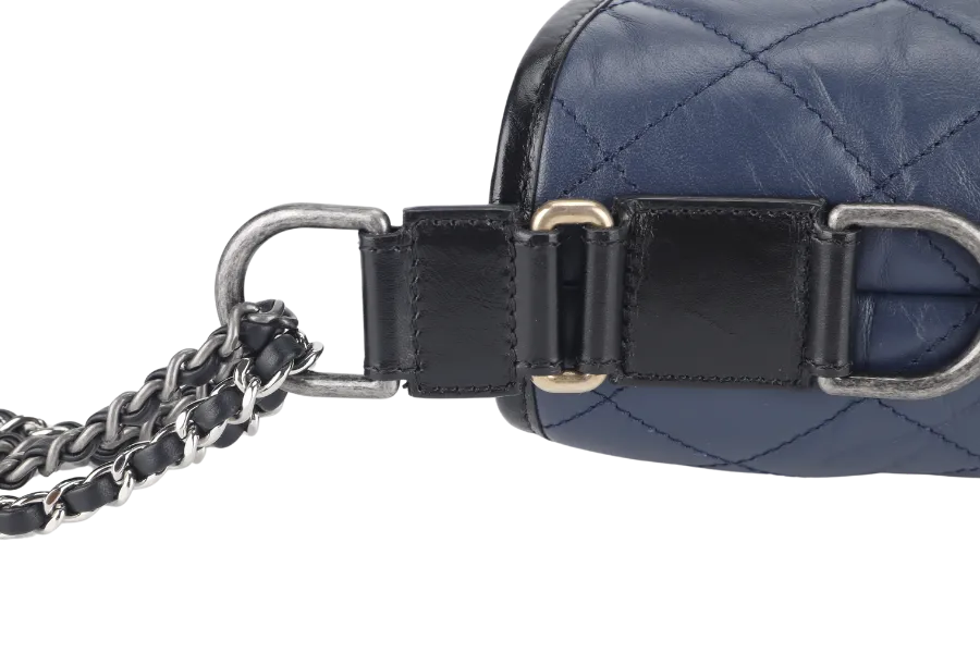 CHANEL GABRIELLE HOBO SHOULDER BAG (2537xxxx) BLUE-BLACK QUILTED CALFSKIN LEATHER SILVER & GOLD TONE HARDWARE NO CARD AND NO DUST COVER