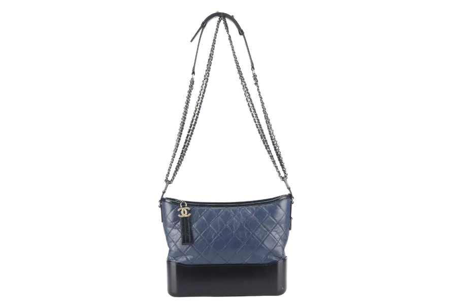 CHANEL GABRIELLE HOBO SHOULDER BAG (2537xxxx) BLUE-BLACK QUILTED CALFSKIN LEATHER SILVER & GOLD TONE HARDWARE NO CARD AND NO DUST COVER