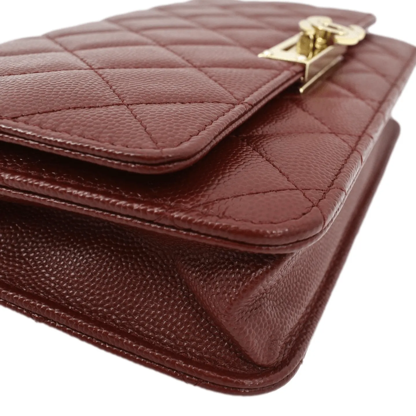 CHANEL Golden Class Quilted Caviar Leather Wallet on Chain Bag Maroon